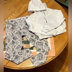 PINK Sport Serpent Print White Leggings + Cropped White Hoodie Set